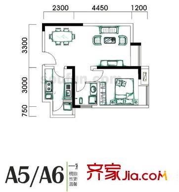 學(xué)林佳苑戶型圖A5、A6 1室2廳1衛(wèi)1廚