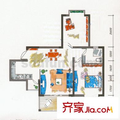 回龍?zhí)m湖天戶型圖戶型圖 2室2廳1衛(wèi)1廚