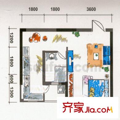 回龍?zhí)m湖天戶型圖戶型圖 1室1廳1衛(wèi)1廚