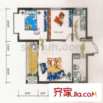 回龍?zhí)m湖天戶型圖戶型圖 2室1廳1衛(wèi)1廚