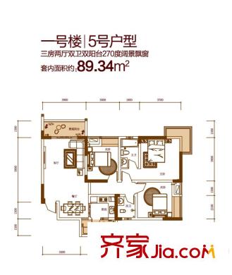 春語(yǔ)江山一期1號(hào)樓標(biāo)準(zhǔn)層5號(hào)房 3室2廳2衛(wèi)1廚