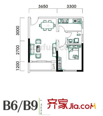 學(xué)林佳苑戶型圖B6、B9 1室1廳1衛(wèi)1廚