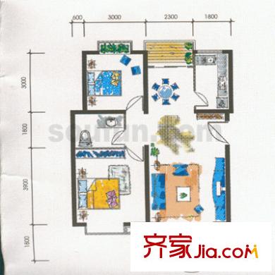 回龍?zhí)m湖天戶型圖戶型圖 2室2廳1衛(wèi)1廚