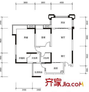 綠地翠谷勃朗廷戶型圖標(biāo)準(zhǔn)層01A戶型 2室2廳2衛(wèi)1廚