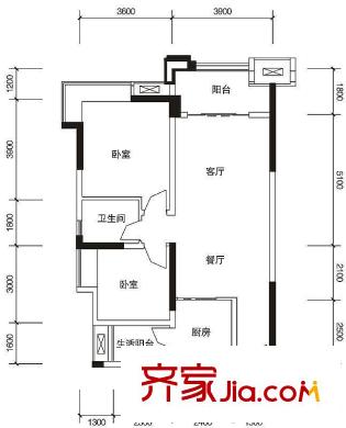 綠地翠谷勃朗廷戶型圖標(biāo)準(zhǔn)層02戶型 2室2廳2衛(wèi)1廚