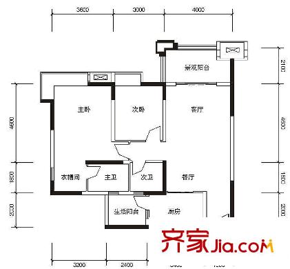 綠地翠谷勃朗廷戶型圖標(biāo)準(zhǔn)層01戶型 2室2廳2衛(wèi)1廚