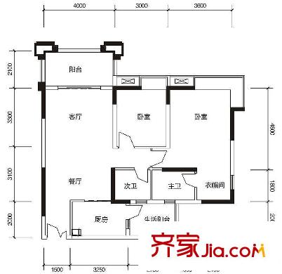 綠地翠谷勃朗廷戶型圖標(biāo)準(zhǔn)層01B戶型 2室2廳2衛(wèi)1廚