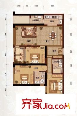 融創(chuàng)白象街一期1/2/3號樓3/7號房A戶型 3室2廳2衛(wèi)1廚