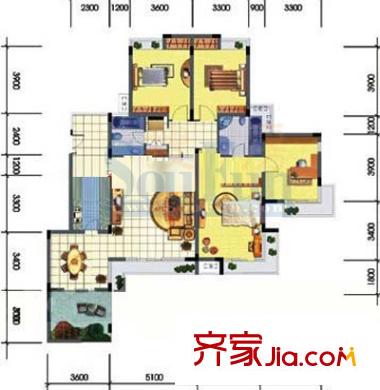 金科天湖美鎮(zhèn)戶型圖B-2戶型 4室2廳2衛(wèi)1廚
