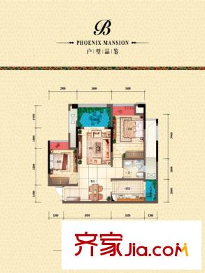 中渝梧桐郡梧桐公館戶型圖一期C1號樓標準層B戶型 2室2廳1衛(wèi)1廚