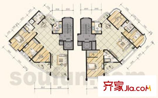 錦上華庭戶型圖12#C單元 3室2廳2衛(wèi)1廚
