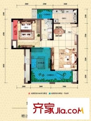 中渝梧桐郡梧桐公館戶型圖一期C2號樓標準層套內(nèi)68平米戶型 2室2廳1衛(wèi)1廚