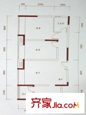 珠江國(guó)際戶型圖一期B9棟標(biāo)準(zhǔn)層1號(hào)房 2室2廳1衛(wèi)1廚