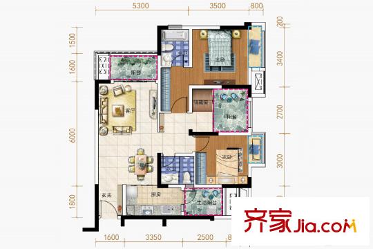 保利觀瀾一期A6棟標(biāo)準(zhǔn)層79平戶型 2室2廳2衛(wèi)1廚