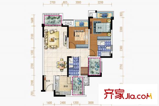 保利觀瀾一期A6棟標(biāo)準(zhǔn)層81平戶型 2室2廳2衛(wèi)1廚