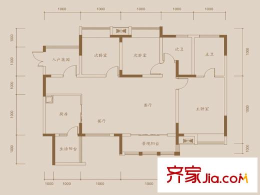 珠江國(guó)際戶型圖一期B7棟標(biāo)準(zhǔn)層4號(hào)房 3室2廳2衛(wèi)1廚