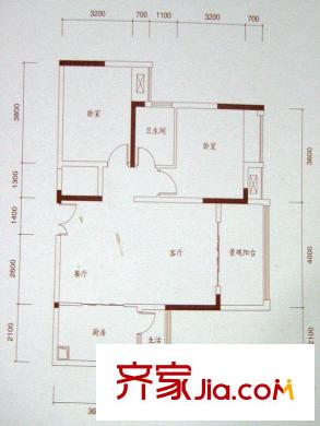 珠江國際戶型圖一期B9棟標(biāo)準(zhǔn)層3號房 2室2廳1衛(wèi)1廚