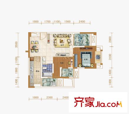 保利觀瀾一期A1、A3棟標(biāo)準(zhǔn)層H1戶型 2室2廳1衛(wèi)1廚