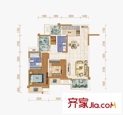 保利觀瀾一期A1、A2、A3棟標(biāo)準(zhǔn)層B1戶型  2室2廳2衛(wèi)1廚