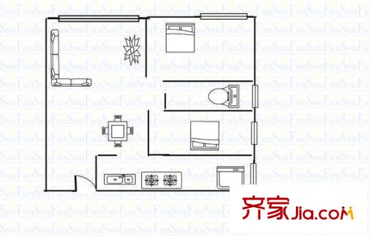 保利香檳花園B區(qū) 2室 戶型圖