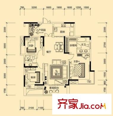保利香檳花園B區(qū) 3室 戶型圖
