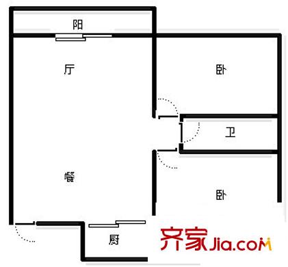 保利香檳花園B區(qū) 2室 戶型圖