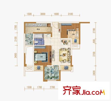 保利觀瀾一期A2棟標(biāo)準(zhǔn)層C1戶型 2室2廳1衛(wèi)1廚