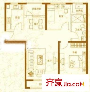 保利香檳花園B區(qū) 2室 戶型圖