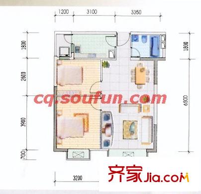 旭東家天下戶型圖A型家和居 2室2廳1衛(wèi)1廚