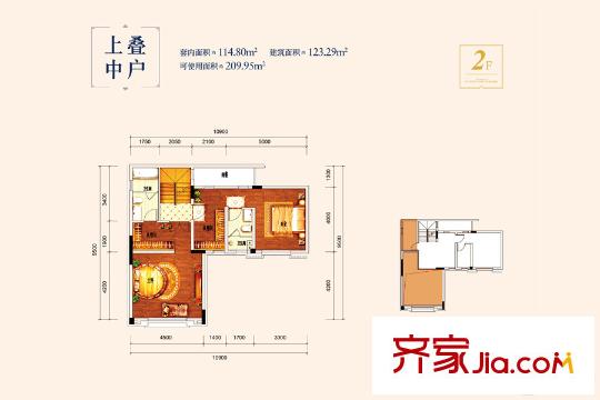 康橋融府一期疊拼別墅上疊中戶二層 4室2廳3衛(wèi)1廚