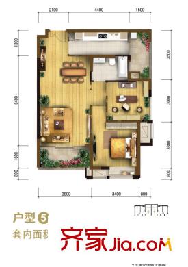 重慶天地雍江悅庭戶(hù)型圖一期T4號(hào)樓標(biāo)準(zhǔn)5號(hào)房 2室2廳1衛(wèi)1廚