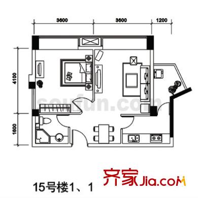 長(zhǎng)安麗都戶(hù)型圖15號(hào)樓1、10號(hào)房 1室2廳1衛(wèi)1廚