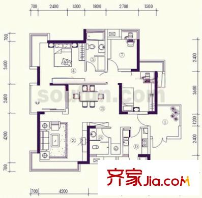 春風(fēng)城市心筑戶型圖A2型3室 3室2廳2衛(wèi)1廚