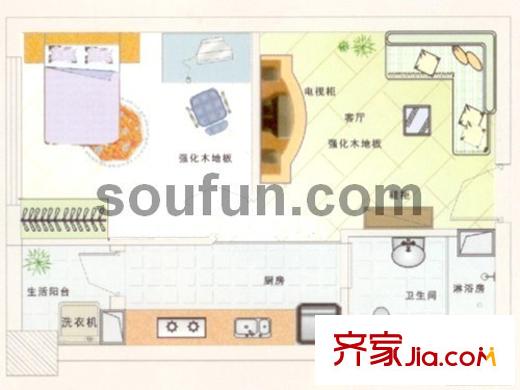 美力?com戶型圖美力.com  20號(hào)房 1室1廳1廚