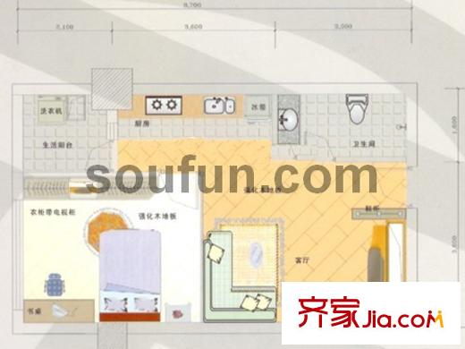 美力?com戶型圖美力.com  10號(hào)房 1室1廳1衛(wèi)1廚