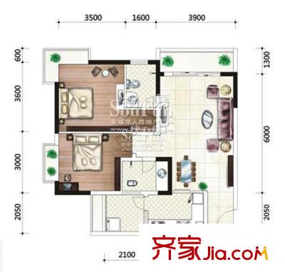 康田國際戶型圖1-14 2室2廳2衛(wèi)1廚