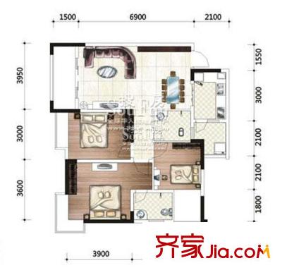 康田國際戶型圖1-11 3室2廳2衛(wèi)1廚
