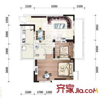 康田國際戶型圖1-6 2室2廳1衛(wèi)1廚