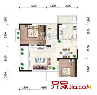 康田國際戶型圖1-13 2室2廳1衛(wèi)1廚