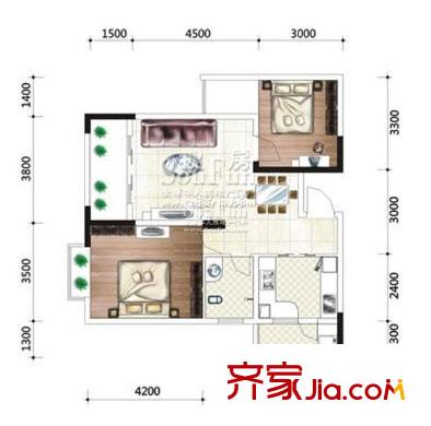康田國際戶型圖1-12 2室2廳1衛(wèi)1廚