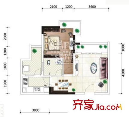康田國際戶型圖1-4 1室1廳1衛(wèi)1廚