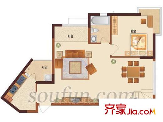金科金砂水岸戶型圖1室2廳1衛(wèi)1廚