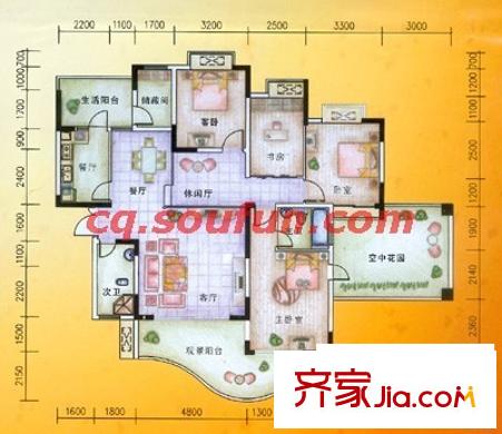 金科金砂水岸戶型圖4室3廳2衛(wèi)1廚