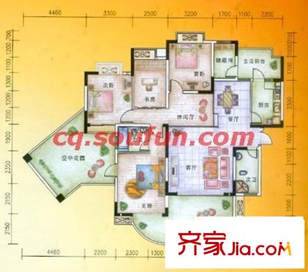 金科金砂水岸戶型圖4室3廳2衛(wèi)1廚