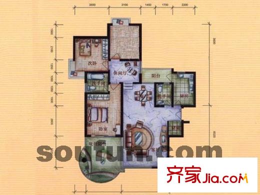 金科金砂水岸戶型圖A-1  3室3廳2衛(wèi)1廚