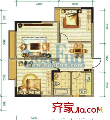 逸靜豐豪戶型圖戶型圖 2室2廳1衛(wèi)1廚