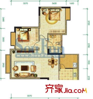 逸靜豐豪戶型圖戶型圖 2室2廳1衛(wèi)1廚