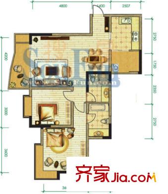 逸靜豐豪戶型圖戶型圖 2室2廳1衛(wèi)1廚