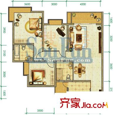 逸靜豐豪戶型圖戶型圖 2室2廳2衛(wèi)1廚