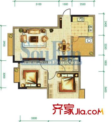 逸靜豐豪戶(hù)型圖戶(hù)型圖 2室2廳1衛(wèi)1廚